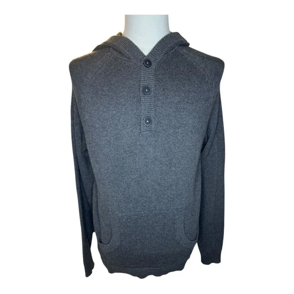 New Flag & Anthem Men's Gray Buttoned Neck Knitted Hoodie Sweater Size Small NWT